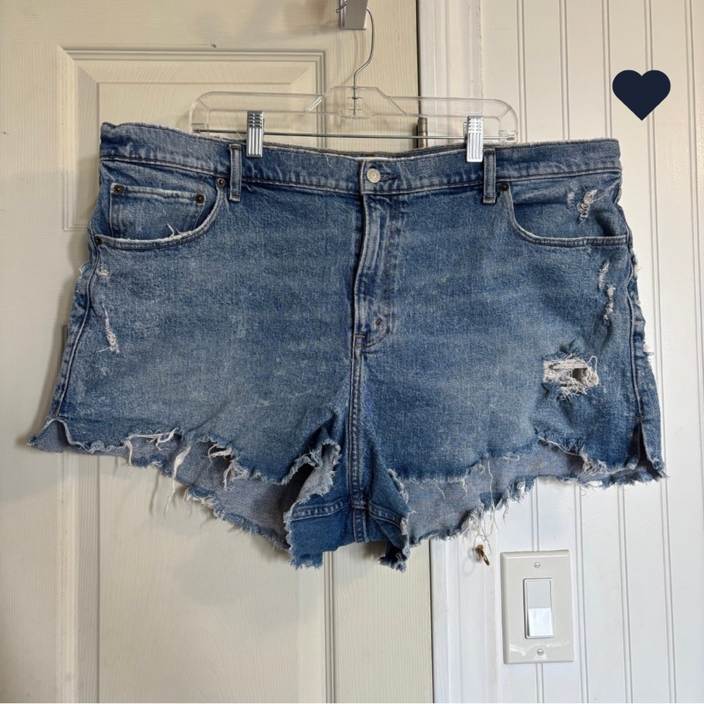 Abercrombie & Fitch 35/20 The Cutoff Short High Rise Blue Distressed Jean Denim